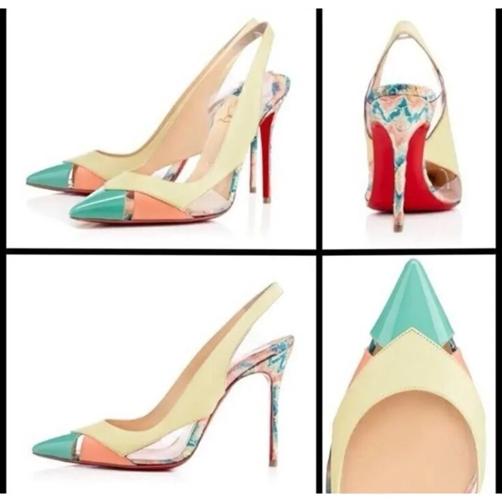 Christian Louboutin Tricolor Python Embossed/Leather PVC Sling Back Sandals 35.5